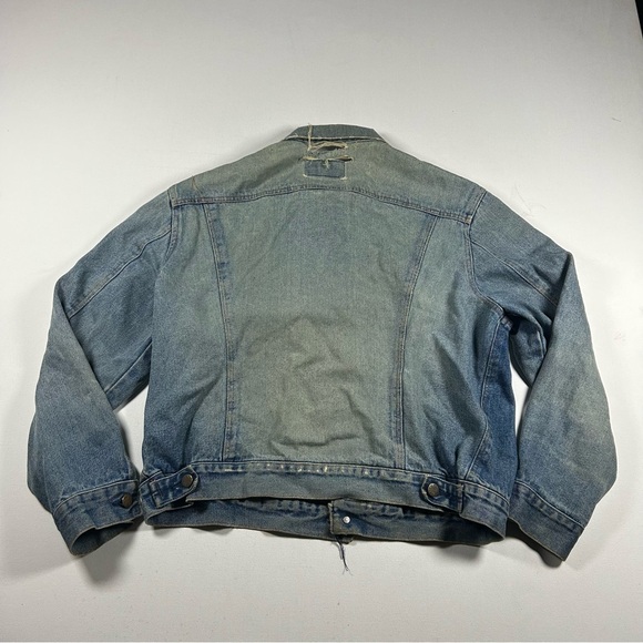 Vintage Lucky Star Denim Trucker Jacket Mens Large Distressed Grunge Rock 90s - Picture 9 of 9